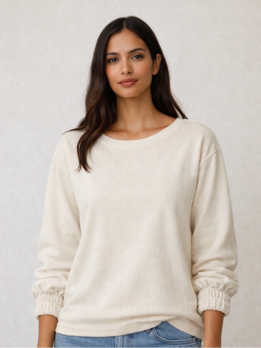 Nation LTD Ivory Top/Sweatshirt Ruched Sleeves Soft Cotton Terry NWT XS Sold Out